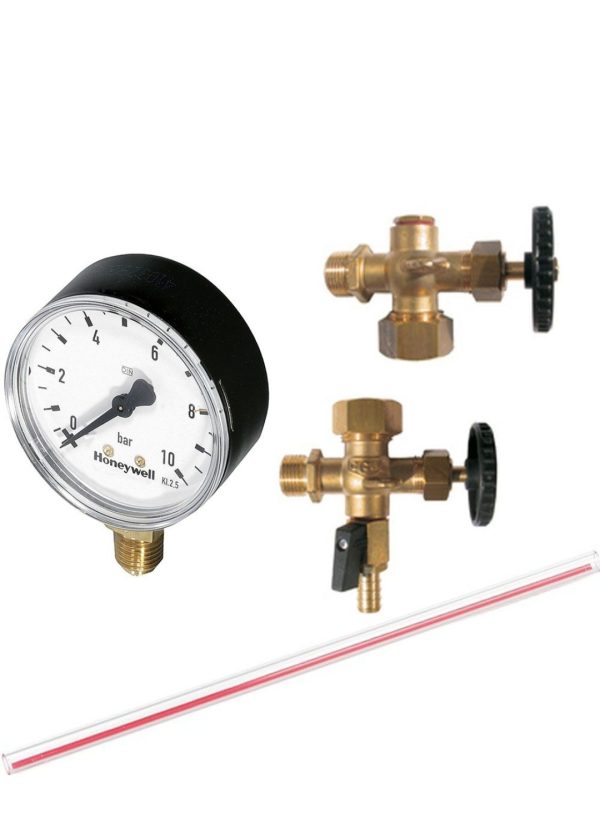 Wasserstandsanzeiger 1/2" mit Ablaßhahn & Manometer